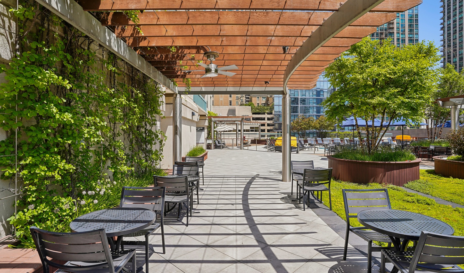 Outdoor deck at One Superior Place Apartments